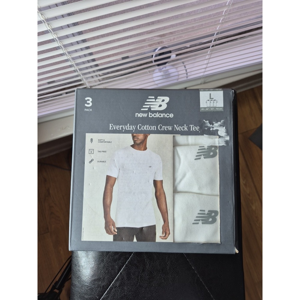 New Balance Men's Everyday Cotton Crew Neck Tee White Large 3‎ Pack